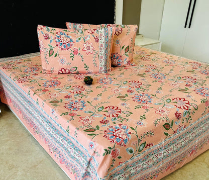 Aabroo Jaipuri Cotton Printed Bedspread Bedcover (Super King 110x110 inches)