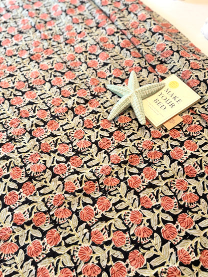 Midnight Coral Kantha Bedcover
