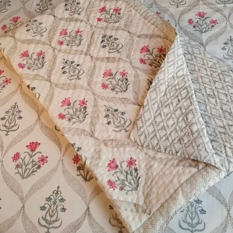 Suave Summer Light Cotton Muslin Block Printed Quilt - Single Size 60x90 inches