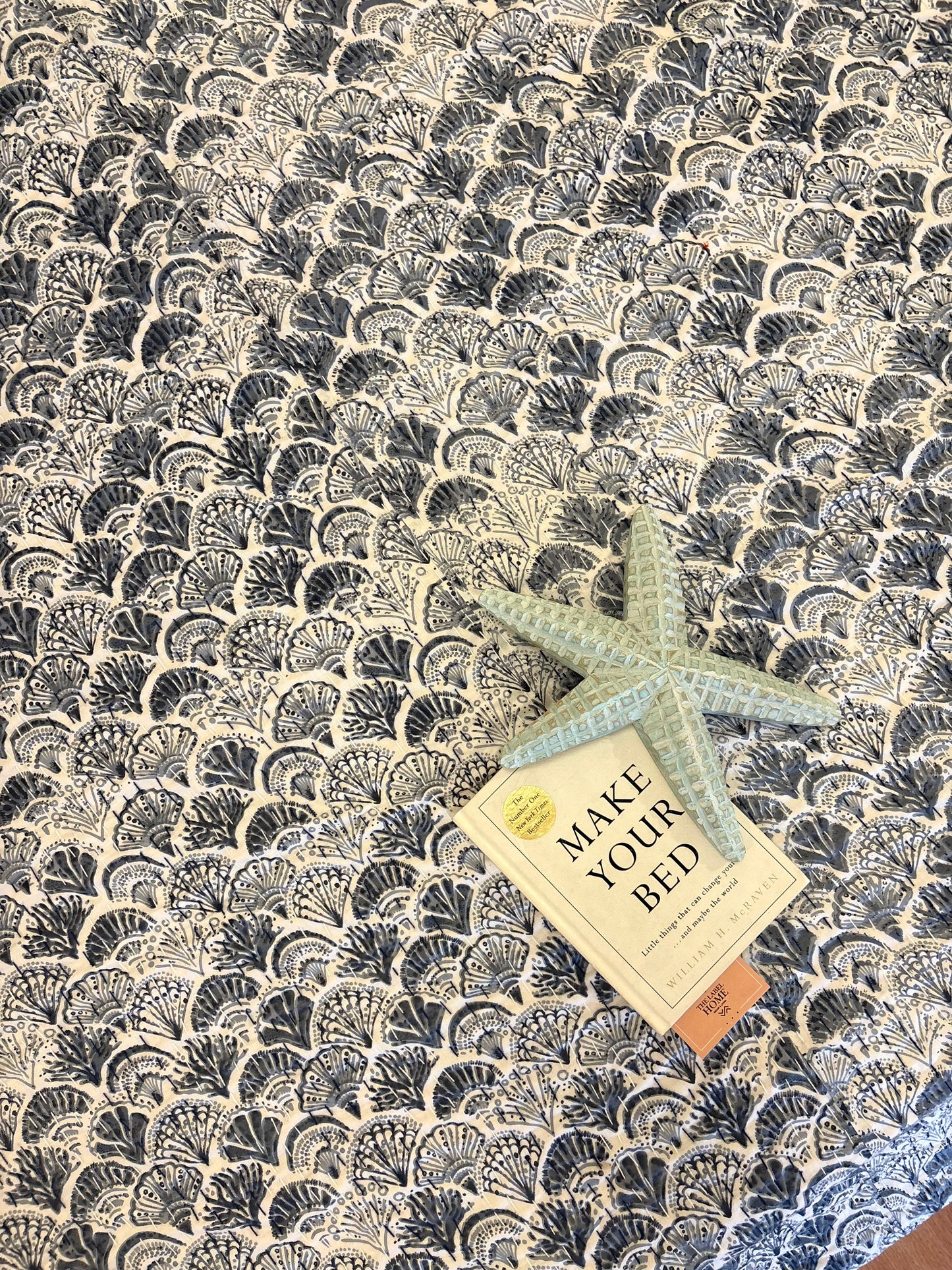 Grey Sea Shells Kantha Bedcover