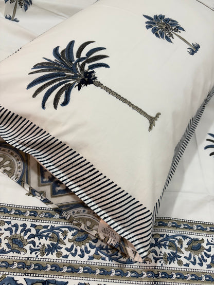 Tropical Ratan Premium 400tc Bloom Handblocked Percale Bedsheet (King Size)-The Label Home