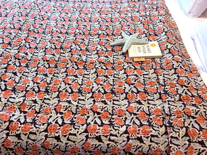 Midnight Coral Kantha Bedcover