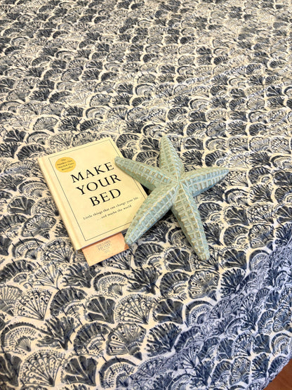 Grey Sea Shells Kantha Bedcover