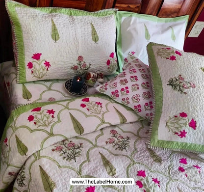 Green Royalty Quilted Bedcover-The Label Home