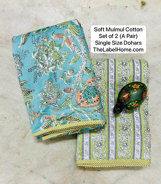 Triple Bloom - MulMul Summer Dohar (Set of 2 Single Cotton Muslin Dohar)