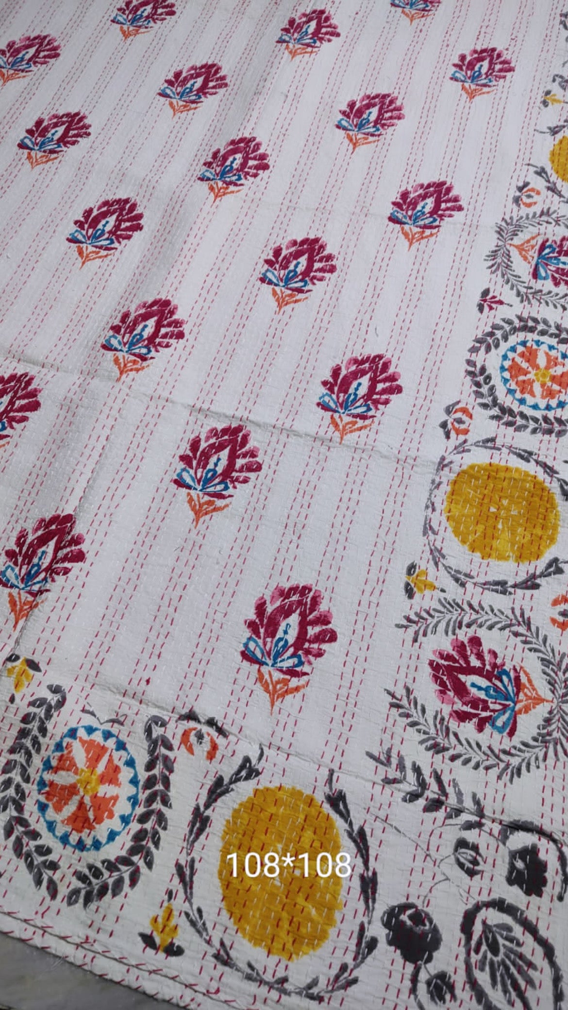 6 Designs - Super King Kantha Stitch Cotton Bedcover