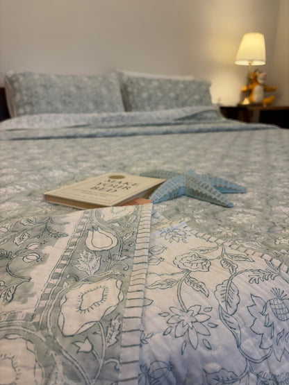 Summer Affair Grey Quilted Bedcover