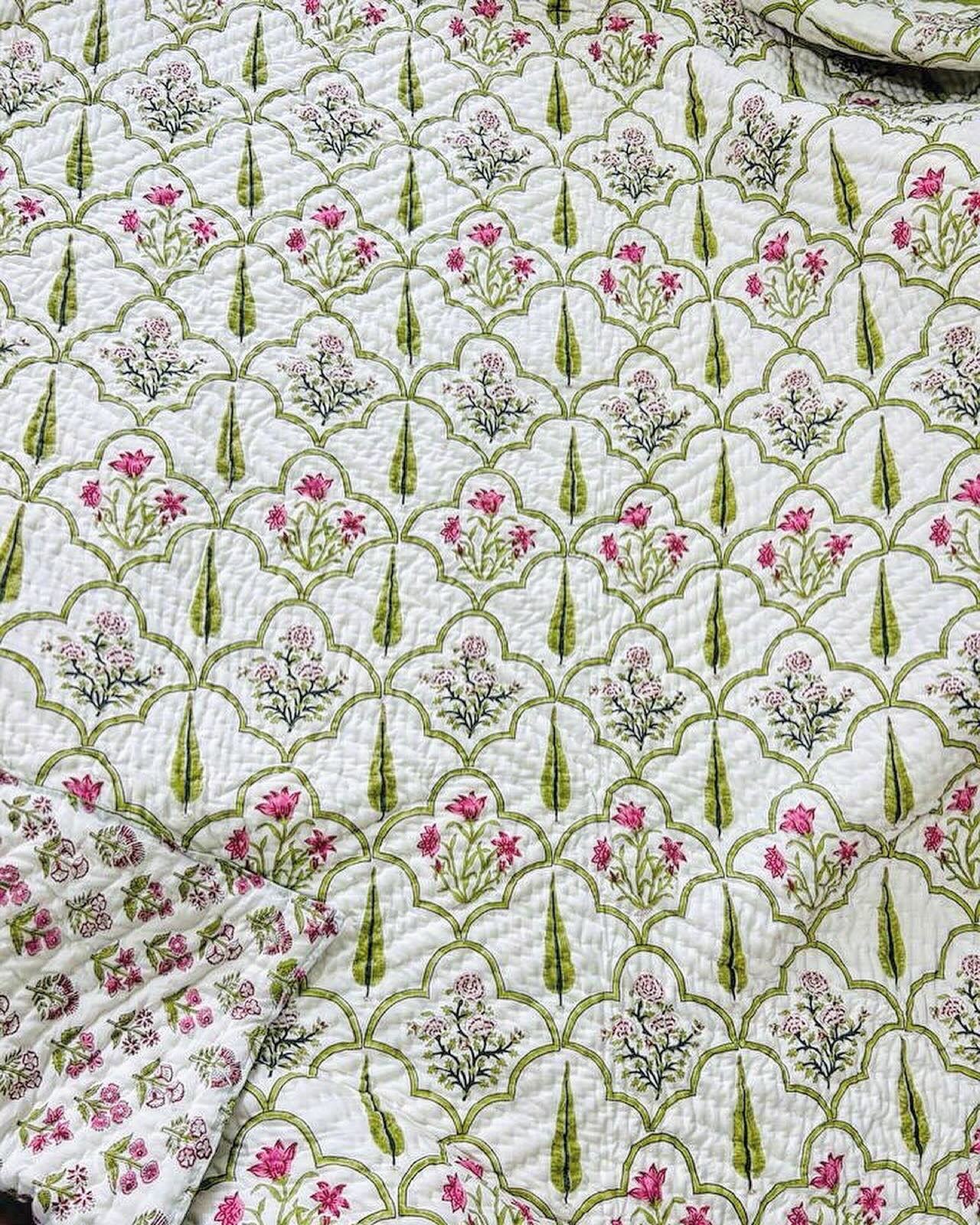 Bloom Summer Light Cotton Muslin Block Printed Quilt - Single Size 60x90 inches