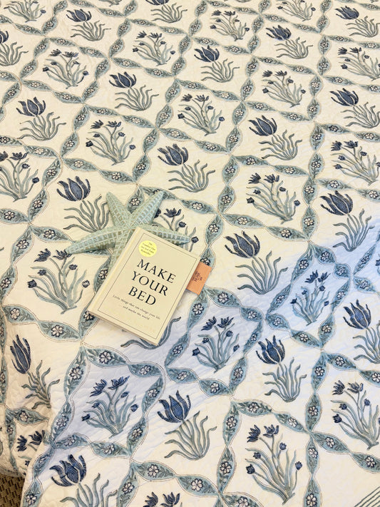 French Palm Jaali Quilted Bedcover
