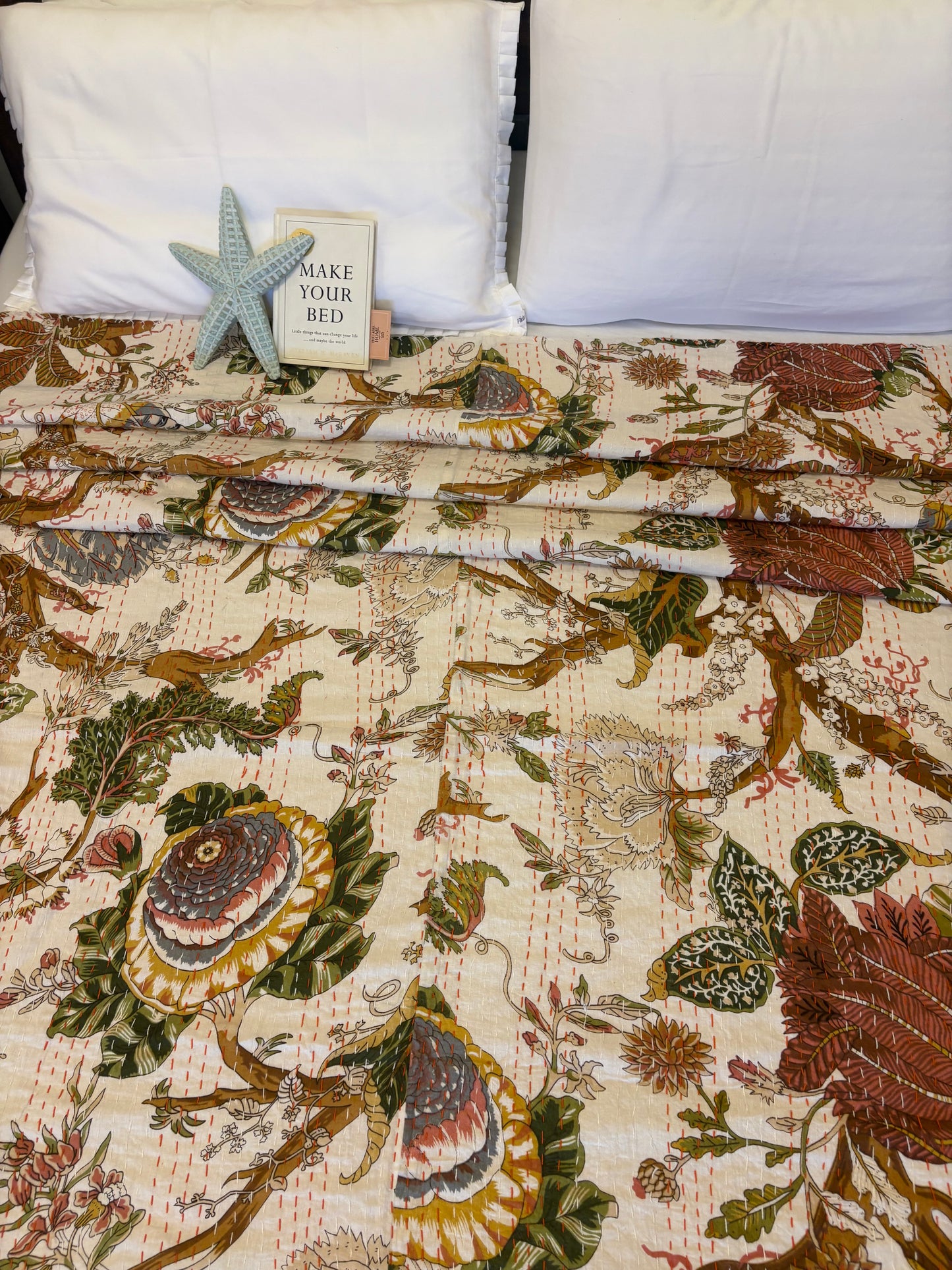 Luxe Cream Kantha Bedcover