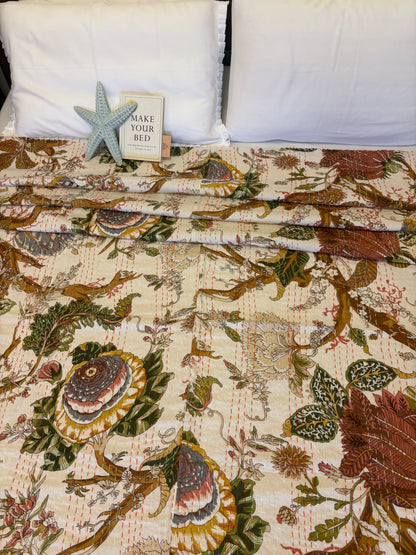 Luxe Cream Kantha Bedcover