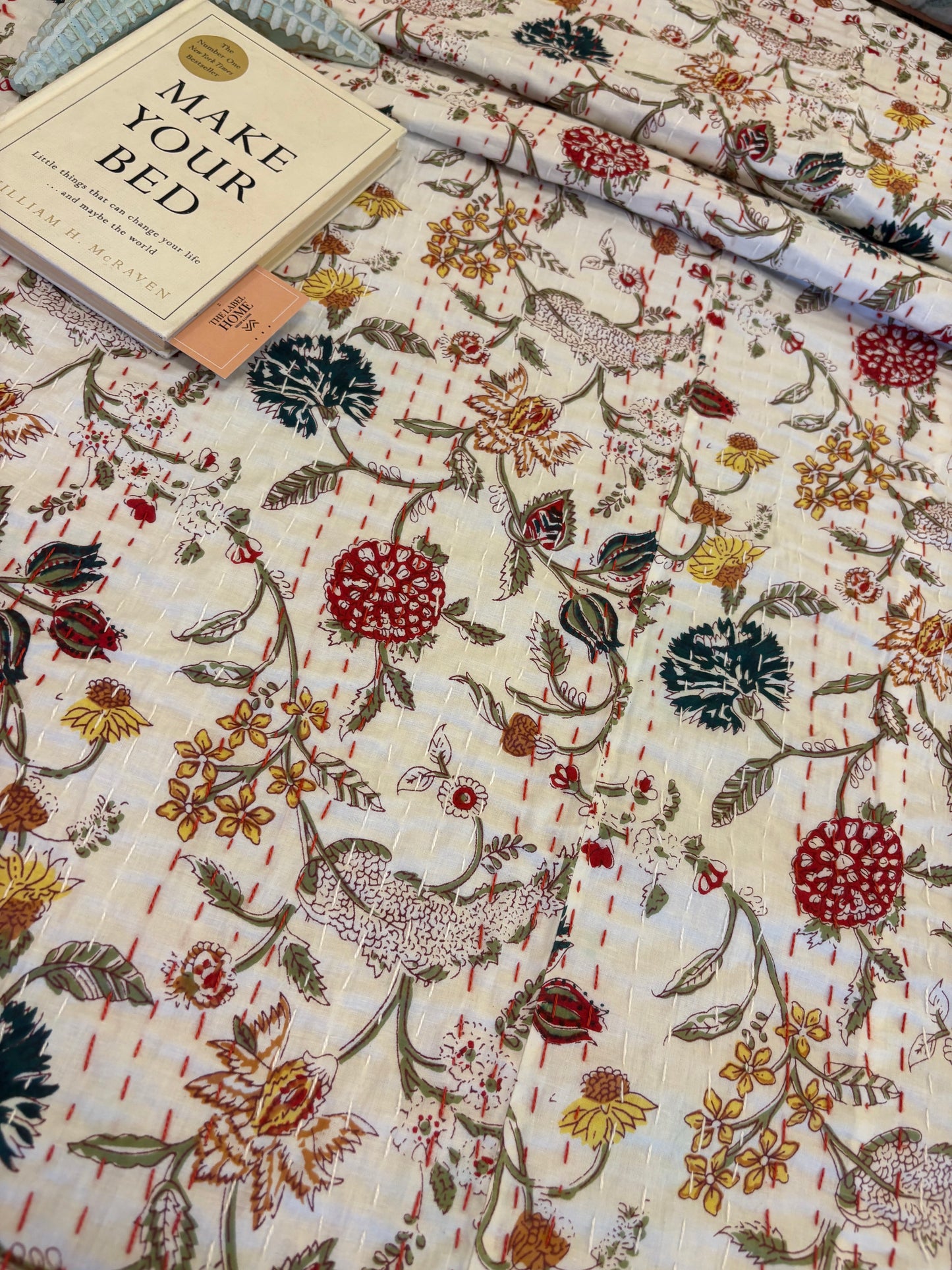 Serene Floral Paradise Kantha Bedcover