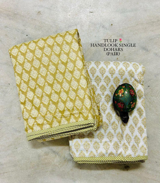 Mustard Boota - MulMul Summer Dohar Blanket  (Set of 2 Single Cotton Muslin Dohar)