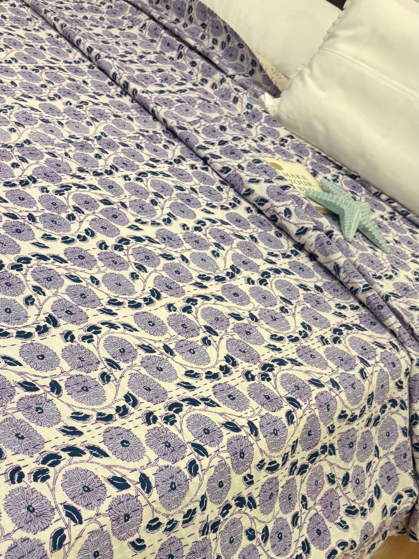 Purple Floral Kantha Bedcover