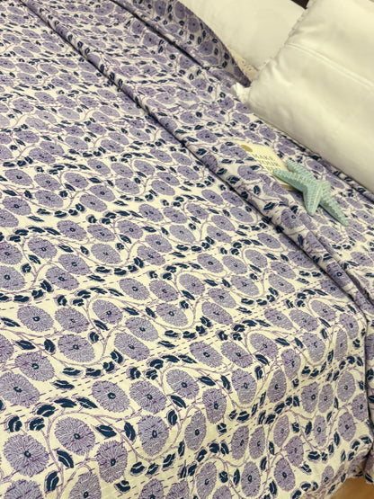 Purple Floral Kantha Bedcover