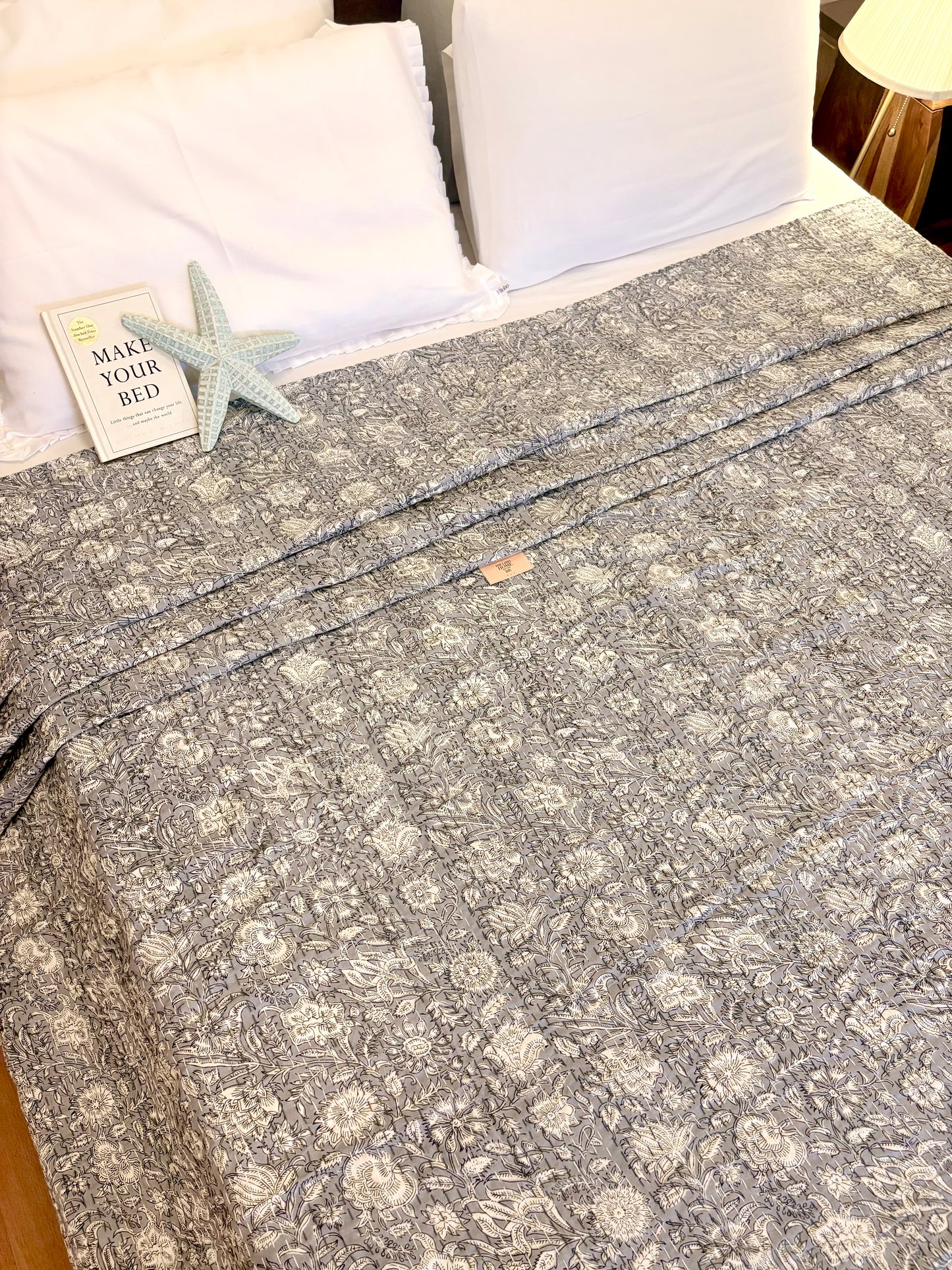Tusker Grey Kantha Bedcover