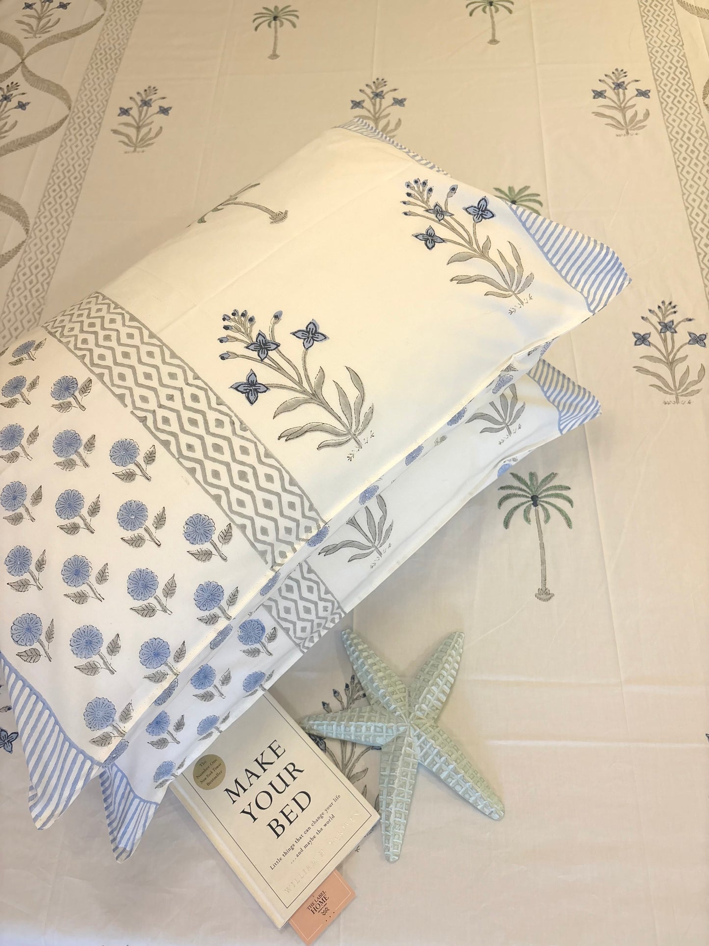 400TC Percale Cotton Bedsheet – Blue Palm Whisper