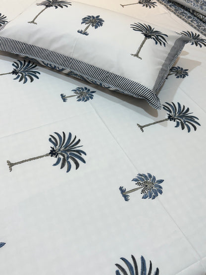 Tropical Ratan Premium 400tc Bloom Handblocked Percale Bedsheet (King Size)-The Label Home