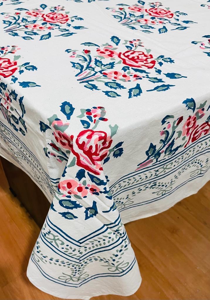 White & Matt Blue Table Cover / Tablecloth