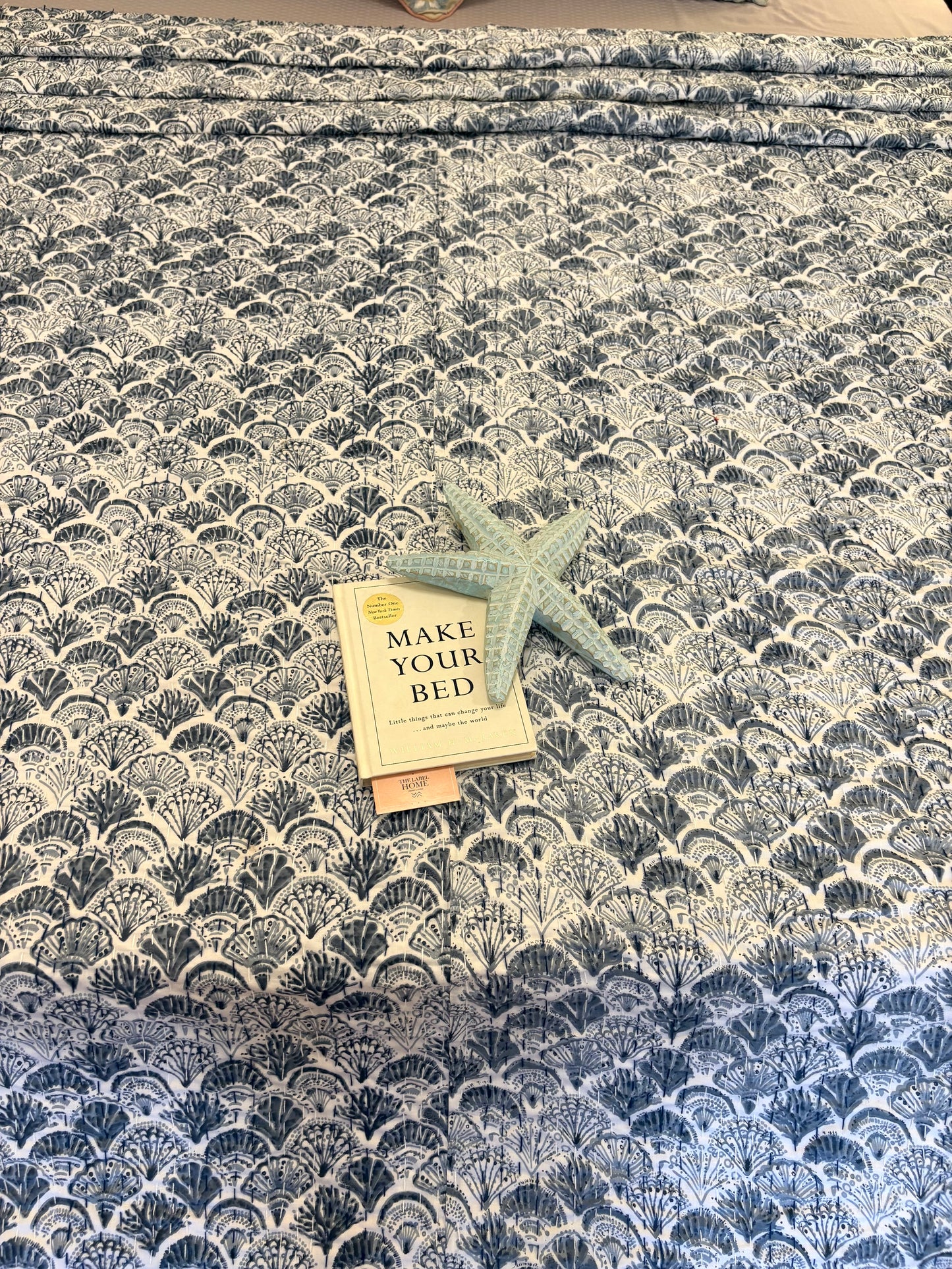 Grey Sea Shells Kantha Bedcover