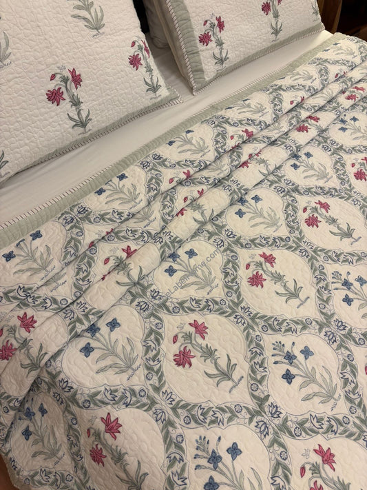 NEW! Bestseller Premium English Jaali Reversible Mulmul Voile Reversible Bedcover Comforter/Bedsheet/Quilt