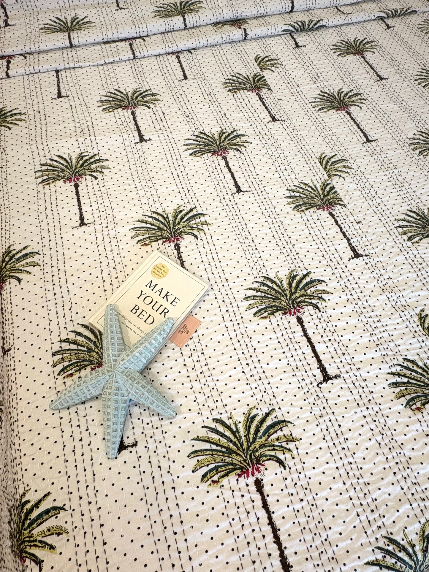 Dotted Palm Kantha Bedcover