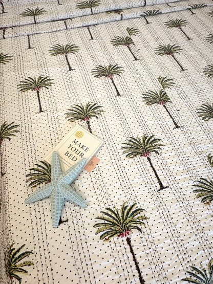 Dotted Palm Kantha Bedcover