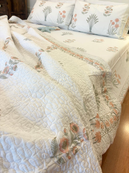 Soft Peach Luxury Quilted Bedcover