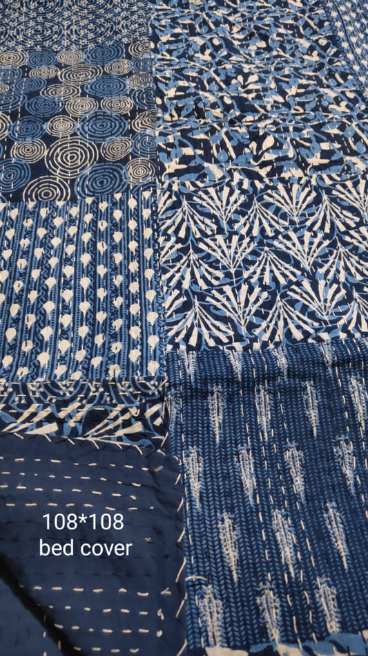 6 Designs - Super King Kantha Stitch Cotton Bedcover