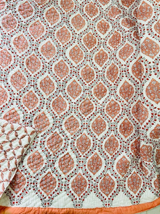 Gharonda Rajai Quilt Cotton Muslin Block Printed Quilt - Double Size 90x108 inches