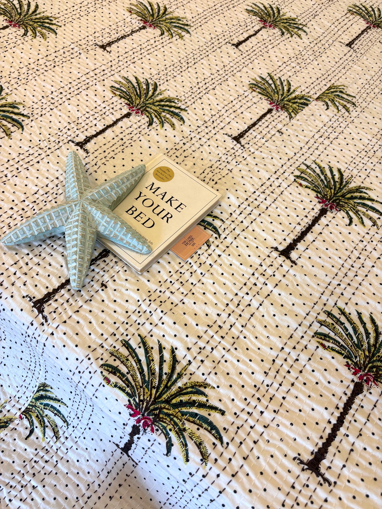 Dotted Palm Kantha Bedcover