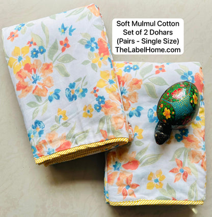Rauza Spring Bloom - MulMul Summer Dohar (Set of 2 Single Cotton Muslin Dohar)-The Label Home