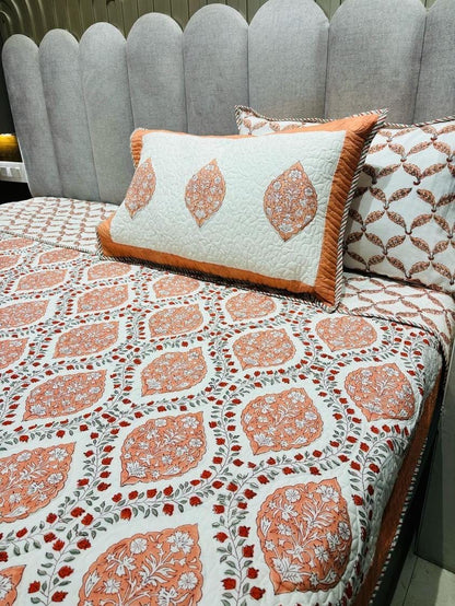 Peach Luxe Premium Cotton Quilted Bedcover-The Label Home