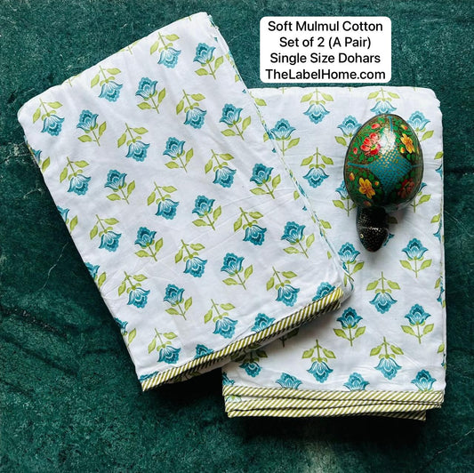 Flower Bloom - MulMul Summer Dohar (Set of 2 Single Cotton Muslin Dohar)