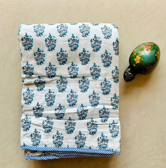 Sober Grey Blue Home MulMul Summer Dohar (Double Size Cotton Muslin)