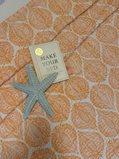 Orange White Motif Kantha Bedcover