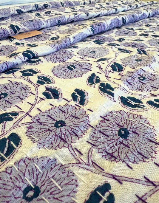 Purple Floral Kantha Bedcover