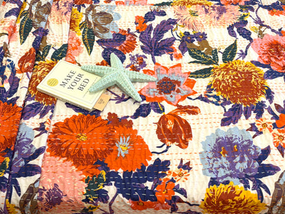 Stunning Floral Bloom Kantha Bedcover