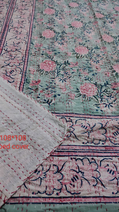 Soft Handmade Cotton Kantha Bedcover - Super King SIze
