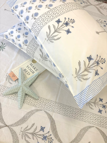 400TC Percale Cotton Bedsheet – Blue Palm Whisper