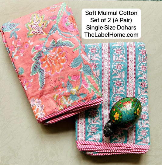 Triple Bloom - MulMul Summer Dohar (Set of 2 Single Cotton Muslin Dohar)