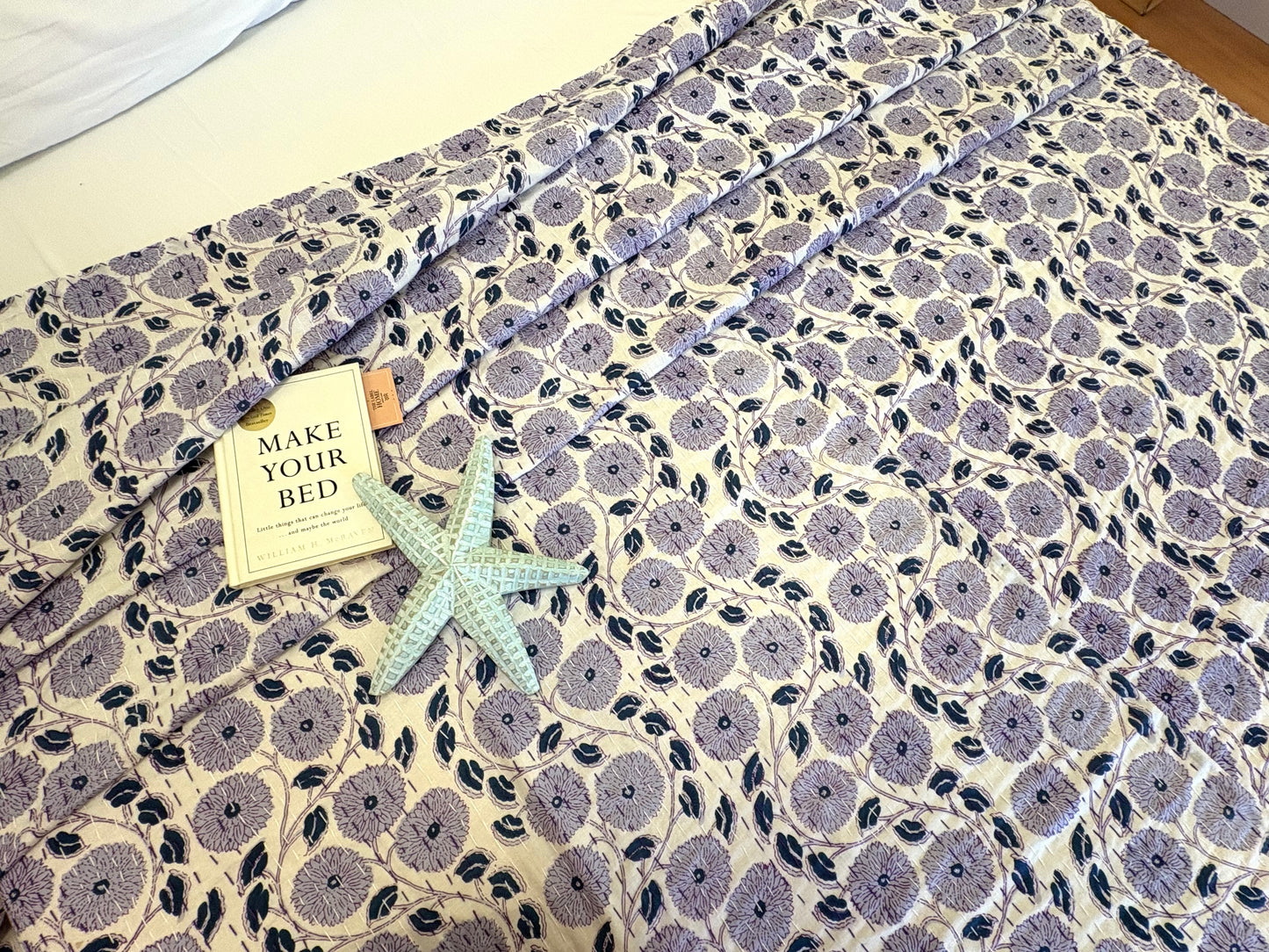 Purple Floral Kantha Bedcover