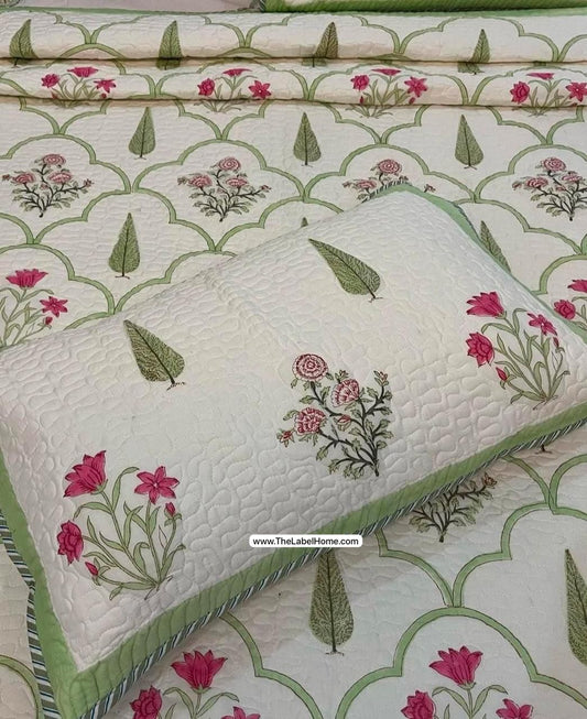 Green Royalty Quilted Bedcover-The Label Home