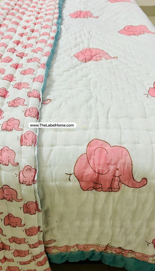 Kids Quilt - Elephant - Pure Muslin Voile - Single Size 60x90 inches