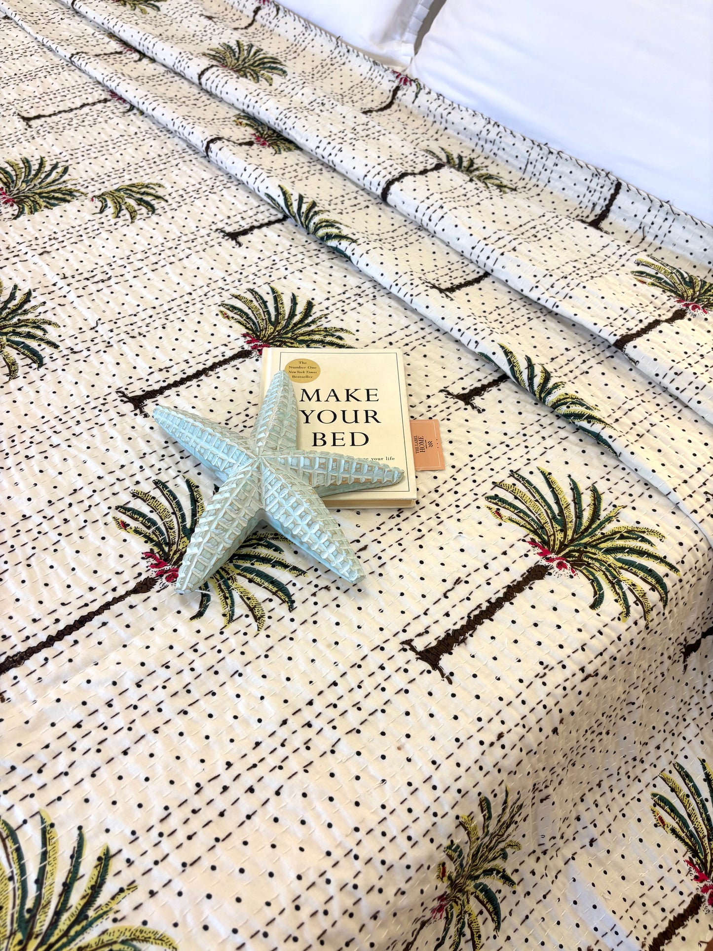 Dotted Palm Kantha Bedcover