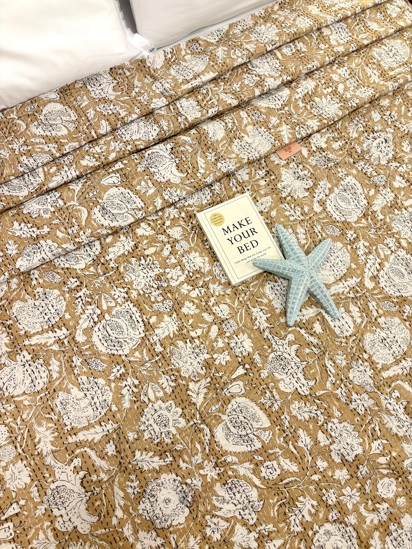 Earth Floral Spring Kantha Bedcover