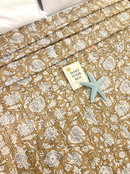Earth Floral Spring Kantha Bedcover