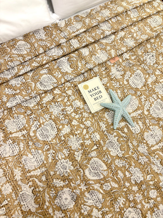 Earth Floral Spring Kantha Bedcover