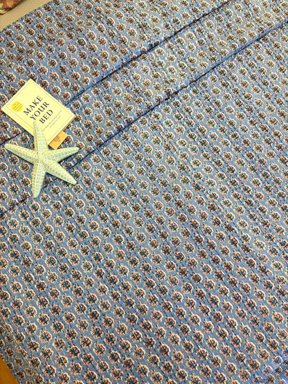 Dusky Blue Motif Kantha Bedcover