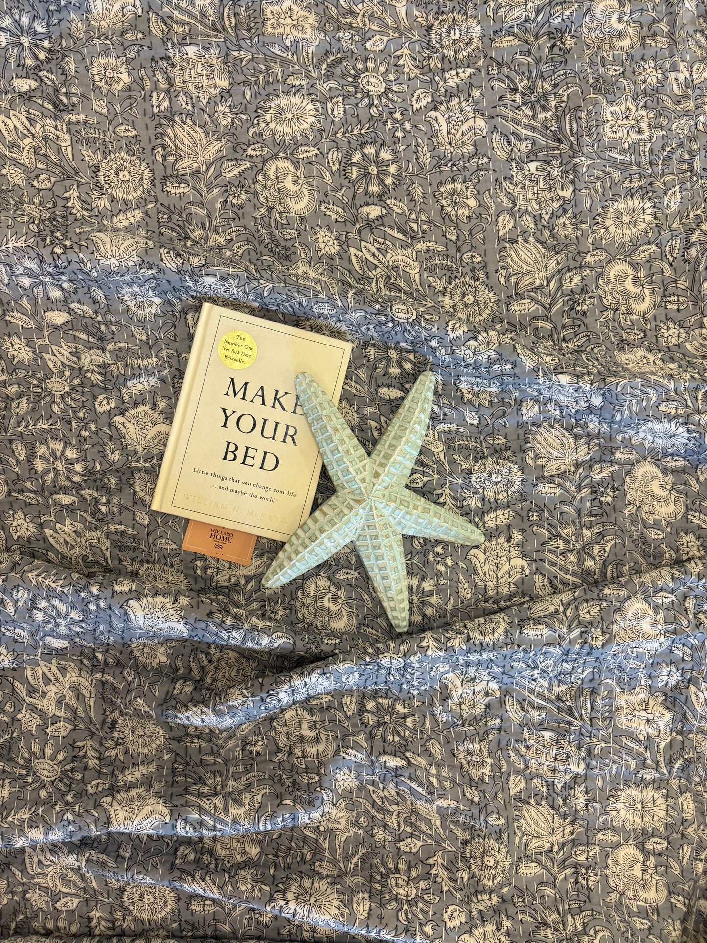 Tusker Grey Kantha Bedcover